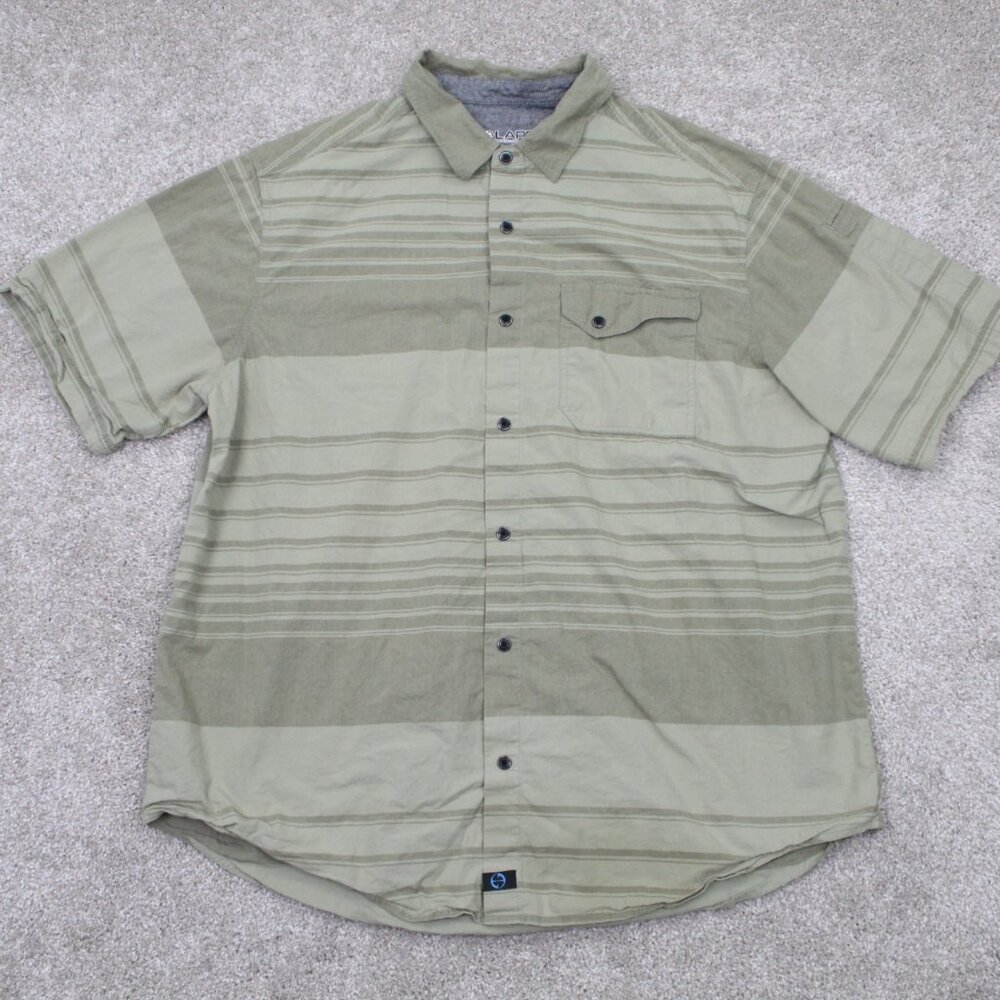 LAPG Tactical  Shirt Mens Large Green Striped Terrain Button Up Short‎ Sleeve